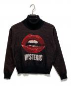 Hysteric Glamourヒステリックグラマー）の古着「ICH BITCH LIPジャカード プルオーバー ニット」｜ブラック×レッド