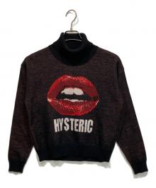 Hysteric Glamour（ヒステリックグラマー）の古着「ICH BITCH LIPジャカード プルオーバー ニット」｜ブラック×レッド