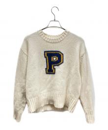 POLO RALPH LAUREN（ポロ・ラルフローレン）の古着「Pロゴ ウールブレンド クルーネック セーター」｜アイボリー