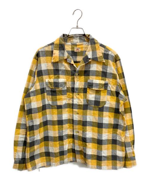 FRUIT OF THE LOOM（フルーツオブザルーム）FRUIT OF THE LOOM (フルーツオブザルーム) 60S ブロックチェックオープンカラーシャツ イエロー×グレー サイズ:XLの古着・服飾アイテム