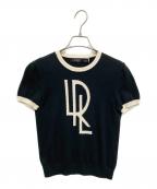 LAUREN RALPH LAURENローレンラルフローレン）の古着「ツートーン ロゴショートスリーブ 半袖ニット」｜ホワイト×ブラック