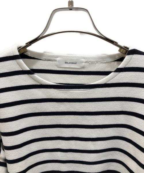 SOLAMONAT（ソラモナ）SOLAMONAT (ソラモナ) ウエハースニットボーダードローコードプルオーバ ホワイト サイズ:Fの古着・服飾アイテム