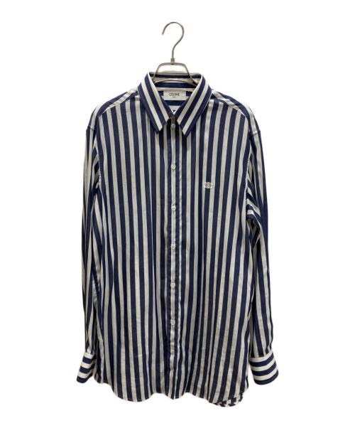 CELINE（セリーヌ）CELINE (セリーヌ) トリオンフロゴ ストライプシャツ ホワイト×ネイビー サイズ:36　160/80Aの古着・服飾アイテム