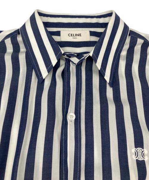 CELINE（セリーヌ）CELINE (セリーヌ) トリオンフロゴ ストライプシャツ ホワイト×ネイビー サイズ:36　160/80Aの古着・服飾アイテム