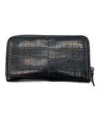 BOTTEGA VENETAボッテガベネタ）の古着「クロコ型押しラウンドファスナー長財布」｜ブラック