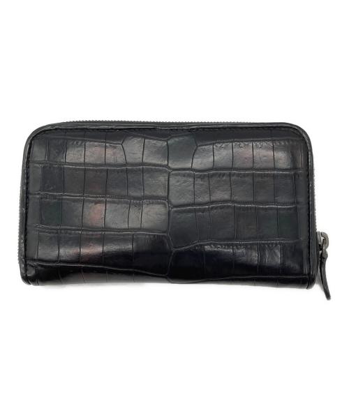 BOTTEGA VENETA（ボッテガベネタ）BOTTEGA VENETA (ボッテガベネタ) クロコ型押しラウンドファスナー長財布 ブラックの古着・服飾アイテム