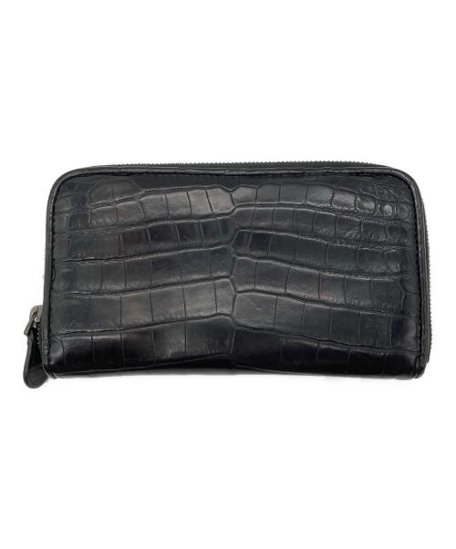 BOTTEGA VENETA（ボッテガベネタ）BOTTEGA VENETA (ボッテガベネタ) クロコ型押しラウンドファスナー長財布 ブラックの古着・服飾アイテム