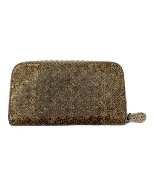 BOTTEGA VENETA（ボッテガベネタ）BOTTEGA VENETA (ボッテガベネタ) パイソンレザー ラウンドファスナー長財布 ブラウンの古着・服飾アイテム