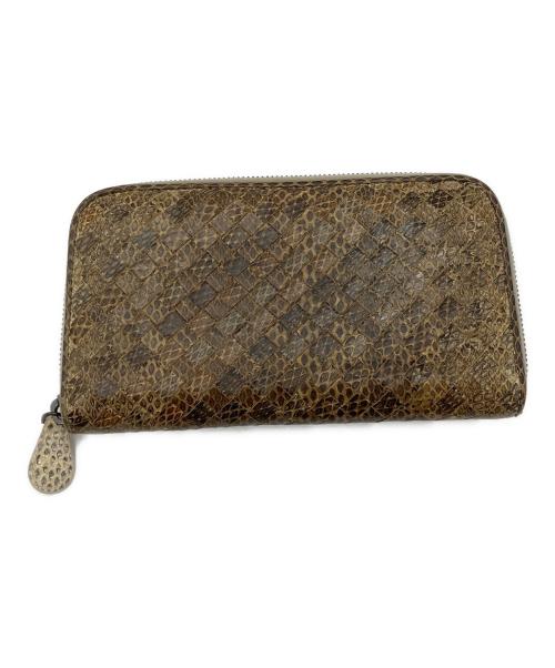 BOTTEGA VENETA（ボッテガベネタ）BOTTEGA VENETA (ボッテガベネタ) パイソンレザー ラウンドファスナー長財布 ブラウンの古着・服飾アイテム