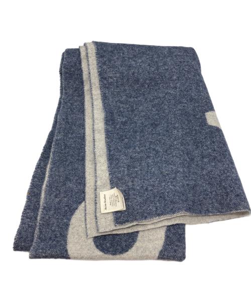 Acne studios（アクネ ストゥディオズ）ACNE STUDIOS (アクネ ストゥディオズ) ロゴ ウールストール ブルー×グレーの古着・服飾アイテム