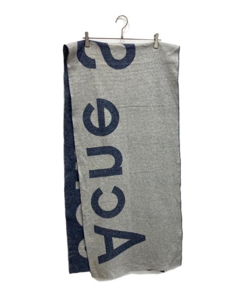 Acne studios（アクネ ストゥディオズ）ACNE STUDIOS (アクネ ストゥディオズ) ロゴ ウールストール ブルー×グレーの古着・服飾アイテム