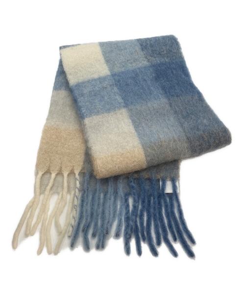Acne studios（アクネ ストゥディオズ）Acne studios (アクネ ストゥディオズ) チェック ウールモヘア フリンジスカーフ 大判ストール ベージュ×ブルーの古着・服飾アイテム