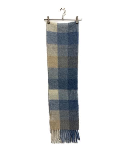 Acne studios（アクネ ストゥディオズ）Acne studios (アクネ ストゥディオズ) チェック ウールモヘア フリンジスカーフ 大判ストール ベージュ×ブルーの古着・服飾アイテム