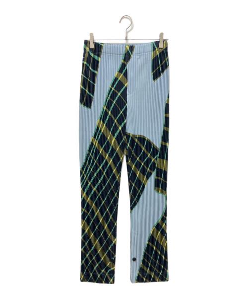HOMME PLISSE ISSEY MIYAKE（オム プリッセ イッセイ ミヤケ）HOMME PLISSE ISSEY MIYAKE (オム プリッセ イッセイ ミヤケ) WINDSWEPT PLAID プリーツパンツ ブルー×ネイビー サイズ:1の古着・服飾アイテム