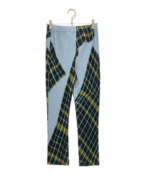 HOMME PLISSE ISSEY MIYAKE（オム プリッセ イッセイ ミヤケ）HOMME PLISSE ISSEY MIYAKE (オム プリッセ イッセイ ミヤケ) WINDSWEPT PLAID プリーツパンツ ブルー×ネイビー サイズ:1の古着・服飾アイテム