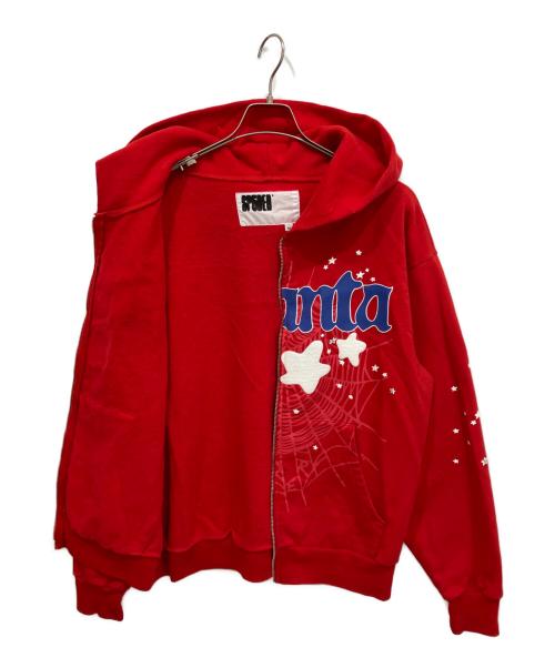 SP5DER（スパイダー）SP5DER (スパイダー) ATLANTA ZIP UP HOODIE ジップパーカー レッド サイズ:Mの古着・服飾アイテム