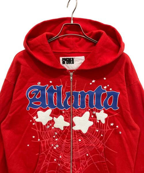 SP5DER（スパイダー）SP5DER (スパイダー) ATLANTA ZIP UP HOODIE ジップパーカー レッド サイズ:Mの古着・服飾アイテム