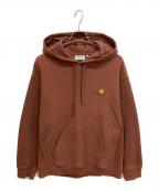 Carhartt WIPカーハート ワーク イン プログレス）の古着「HOODED AMERICAN SCRIPT SWEAT」｜ブラウン