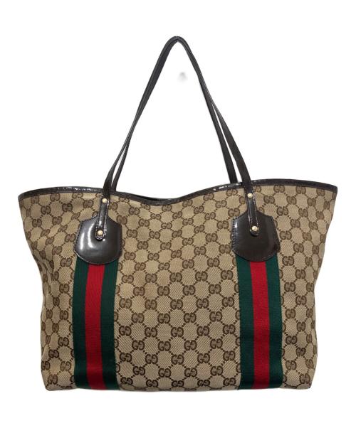 GUCCI（グッチ）GUCCI (グッチ) シェリーライン GGキャンバス トートバッグ ブラウンの古着・服飾アイテム
