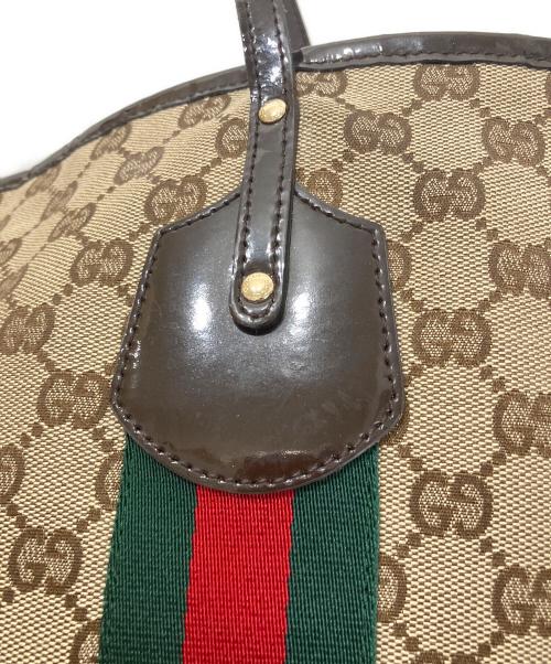 GUCCI（グッチ）GUCCI (グッチ) シェリーライン GGキャンバス トートバッグ ブラウンの古着・服飾アイテム
