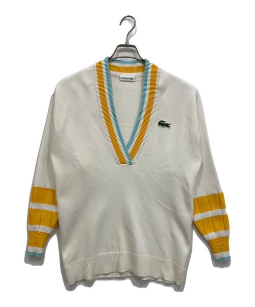 LACOSTE（ラコステ）LACOSTE (ラコステ) Vネックカラーデザインセーター ホワイト×イエロー サイズ:Sの古着・服飾アイテム