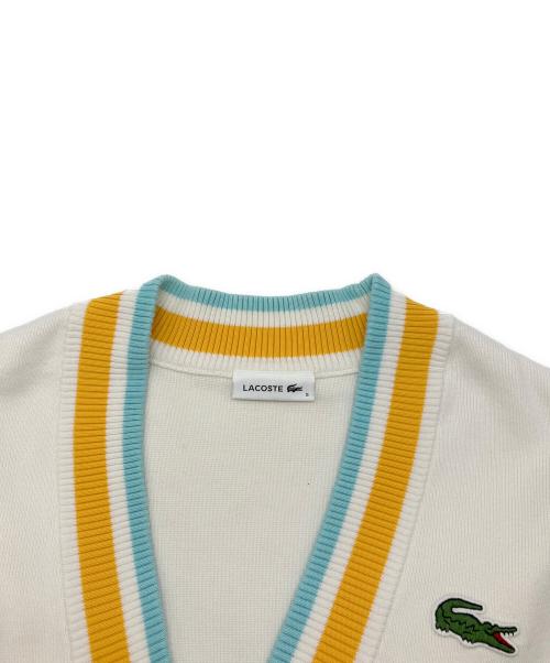 LACOSTE（ラコステ）LACOSTE (ラコステ) Vネックカラーデザインセーター ホワイト×イエロー サイズ:Sの古着・服飾アイテム