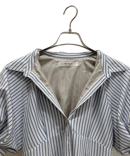 HER LIP TO（ハーリップトゥ）HER LIP TO (ハーリップトゥ) Volume Sleeve Stripe Dress スカイブルー×ホワイト サイズ:Sの古着・服飾アイテム