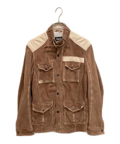 DOLCE & GABBANA（ドルチェ＆ガッバーナ）DOLCE & GABBANA (ドルチェ＆ガッバーナ) スエードラムレザー切替ジャケット ブラウン×アイボリー サイズ:52の古着・服飾アイテム