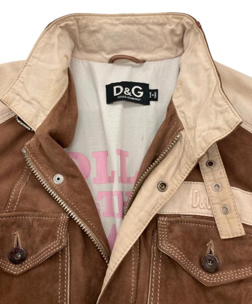 DOLCE & GABBANA（ドルチェ＆ガッバーナ）DOLCE & GABBANA (ドルチェ＆ガッバーナ) スエードラムレザー切替ジャケット ブラウン×アイボリー サイズ:52の古着・服飾アイテム