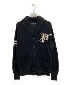 POLO RALPH LAURENポロ・ラルフローレン）の古着「エルボーパッチ レタード ニットカーディガン」｜ブラック