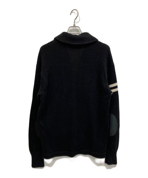 POLO RALPH LAUREN（ポロ・ラルフローレン）POLO RALPH LAUREN (ポロ・ラルフローレン) エルボーパッチ レタード ニットカーディガン ブラック サイズ:Lの古着・服飾アイテム