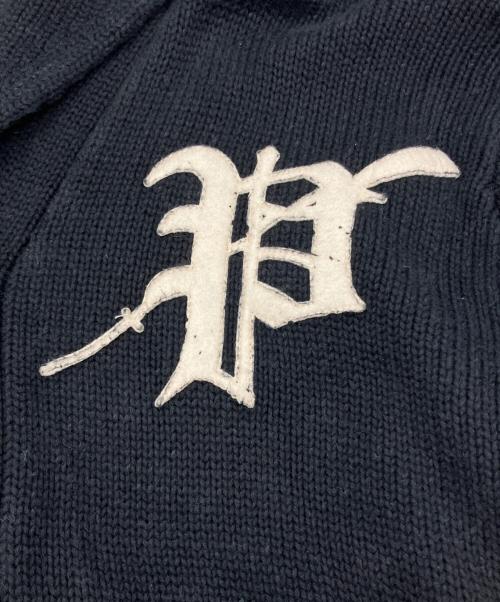 POLO RALPH LAUREN（ポロ・ラルフローレン）POLO RALPH LAUREN (ポロ・ラルフローレン) エルボーパッチ レタード ニットカーディガン ブラック サイズ:Lの古着・服飾アイテム