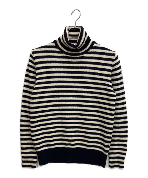 MONCLER（モンクレール）MONCLER (モンクレール) タートルネック ボーダーニット ホワイト×ネイビー サイズ:Mの古着・服飾アイテム