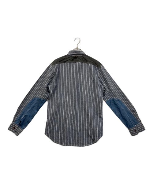 JUNYA WATANABE COMME des GARCONS（(ジュンヤワタナベ コムデギャルソン）JUNYA WATANABE COMME des GARCONS ((ジュンヤワタナベ コムデギャルソン) 00s ストライプ×シャンブレー 切替シャツ ホワイト×ブルー サイズ:XLの古着・服飾アイテム