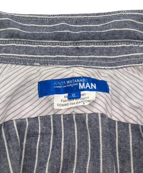 JUNYA WATANABE COMME des GARCONS（(ジュンヤワタナベ コムデギャルソン）JUNYA WATANABE COMME des GARCONS ((ジュンヤワタナベ コムデギャルソン) 00s ストライプ×シャンブレー 切替シャツ ホワイト×ブルー サイズ:XLの古着・服飾アイテム