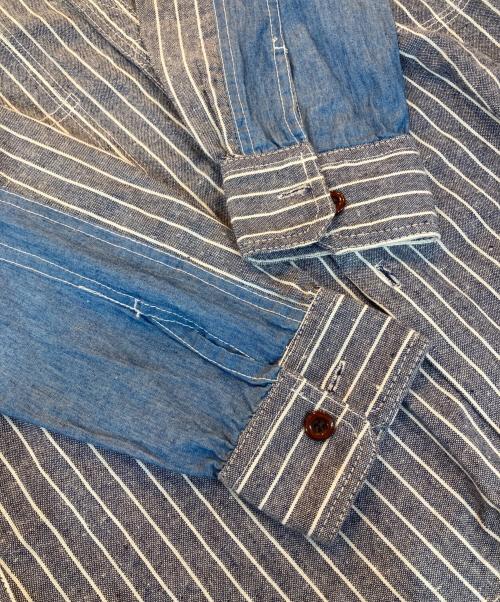 JUNYA WATANABE COMME des GARCONS（(ジュンヤワタナベ コムデギャルソン）JUNYA WATANABE COMME des GARCONS ((ジュンヤワタナベ コムデギャルソン) 00s ストライプ×シャンブレー 切替シャツ ホワイト×ブルー サイズ:XLの古着・服飾アイテム