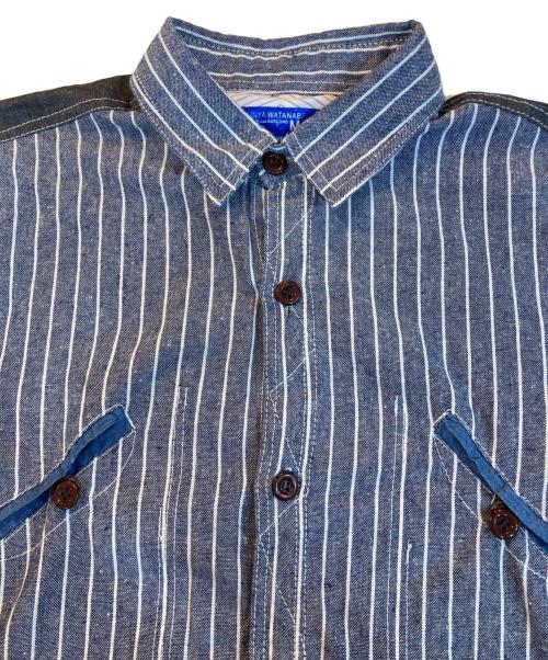 JUNYA WATANABE COMME des GARCONS（(ジュンヤワタナベ コムデギャルソン）JUNYA WATANABE COMME des GARCONS ((ジュンヤワタナベ コムデギャルソン) 00s ストライプ×シャンブレー 切替シャツ ホワイト×ブルー サイズ:XLの古着・服飾アイテム