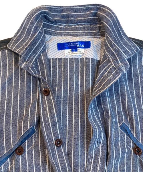 JUNYA WATANABE COMME des GARCONS（(ジュンヤワタナベ コムデギャルソン）JUNYA WATANABE COMME des GARCONS ((ジュンヤワタナベ コムデギャルソン) 00s ストライプ×シャンブレー 切替シャツ ホワイト×ブルー サイズ:XLの古着・服飾アイテム