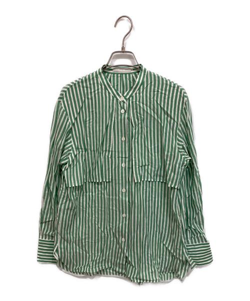 icB（アイシービー）icB (アイシービー) キュプラローンストライプ シャツ グリーン サイズ:2の古着・服飾アイテム