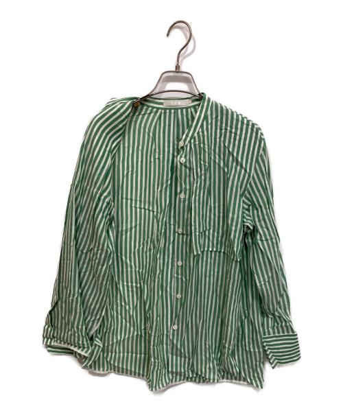 icB（アイシービー）icB (アイシービー) キュプラローンストライプ シャツ グリーン サイズ:2の古着・服飾アイテム