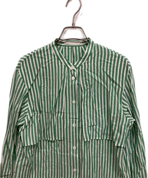 icB（アイシービー）icB (アイシービー) キュプラローンストライプ シャツ グリーン サイズ:2の古着・服飾アイテム