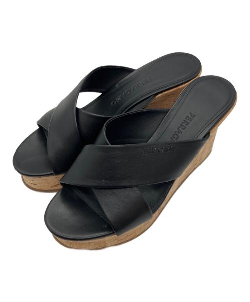 Ferragamo（フェラガモ）Ferragamo (フェラガモ) コルクウェッジソール サンダル ブラック サイズ:8の古着・服飾アイテム