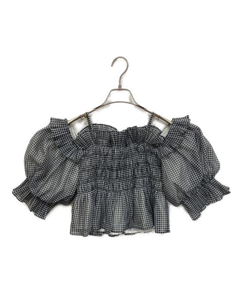 Snidel（スナイデル）Snidel (スナイデル) Sustainaギャザーオフショルブラウス ホワイト×ブラック サイズ:Ｆの古着・服飾アイテム