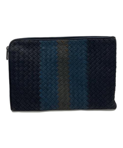 BOTTEGA VENETA（ボッテガベネタ）BOTTEGA VENETA (ボッテガベネタ) イントレチャートクラッチバッグ ブラック×ネイビーの古着・服飾アイテム
