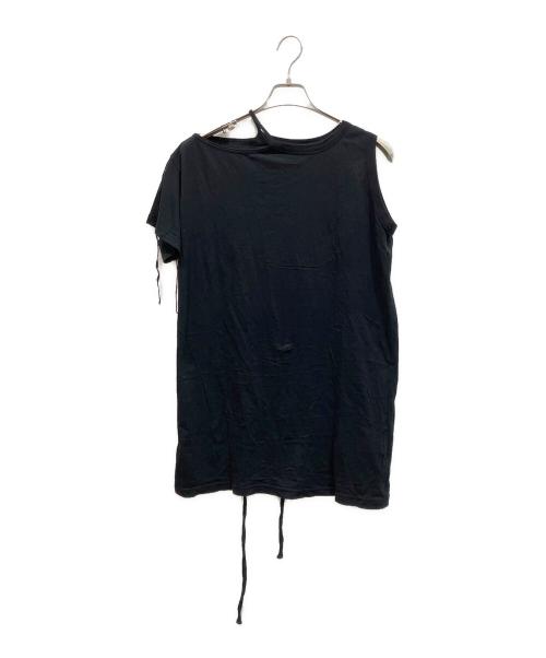 ANN DEMEULEMEESTER（アンドゥムルメステール）ANN DEMEULEMEESTER (アンドゥムルメステール) リボンデザインアシンメトリーT ブラック サイズ:Mの古着・服飾アイテム
