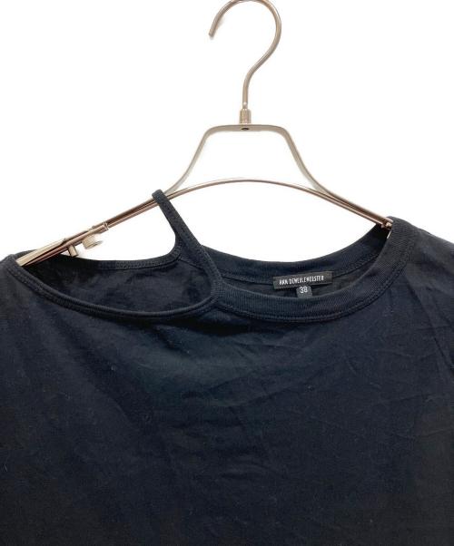 ANN DEMEULEMEESTER（アンドゥムルメステール）ANN DEMEULEMEESTER (アンドゥムルメステール) リボンデザインアシンメトリーT ブラック サイズ:Mの古着・服飾アイテム