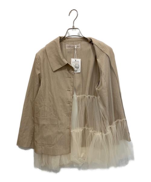 Honey mi Honey（ハニーミーハニー）Honey mi Honey (ハニーミーハニー) pinstripe tulle docking jacket/ピンストライプ チュール ドッキング ジャケット ベージュ サイズ:FREEの古着・服飾アイテム