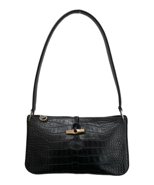 LONGCHAMP（ロンシャン）LONGCHAMP (ロンシャン) クロコ型押し ロゾ ワンショルダーバッグ ブラックの古着・服飾アイテム