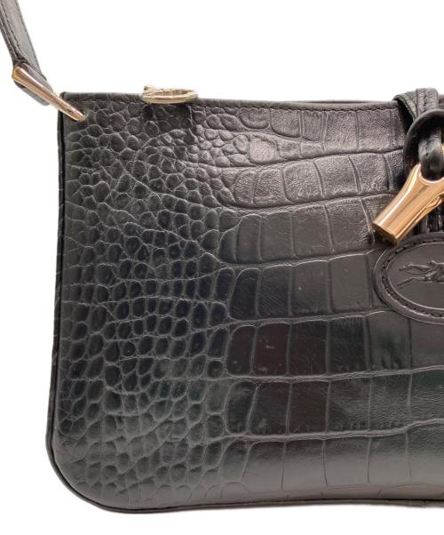 LONGCHAMP（ロンシャン）LONGCHAMP (ロンシャン) クロコ型押し ロゾ ワンショルダーバッグ ブラックの古着・服飾アイテム