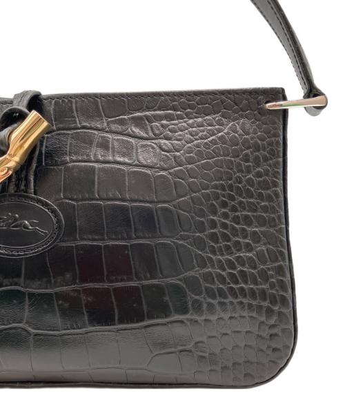 LONGCHAMP（ロンシャン）LONGCHAMP (ロンシャン) クロコ型押し ロゾ ワンショルダーバッグ ブラックの古着・服飾アイテム